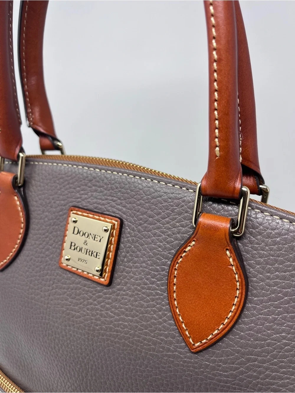 Dooney & Bourke Elephant Pebbled Leather Satchel with Tan Trim